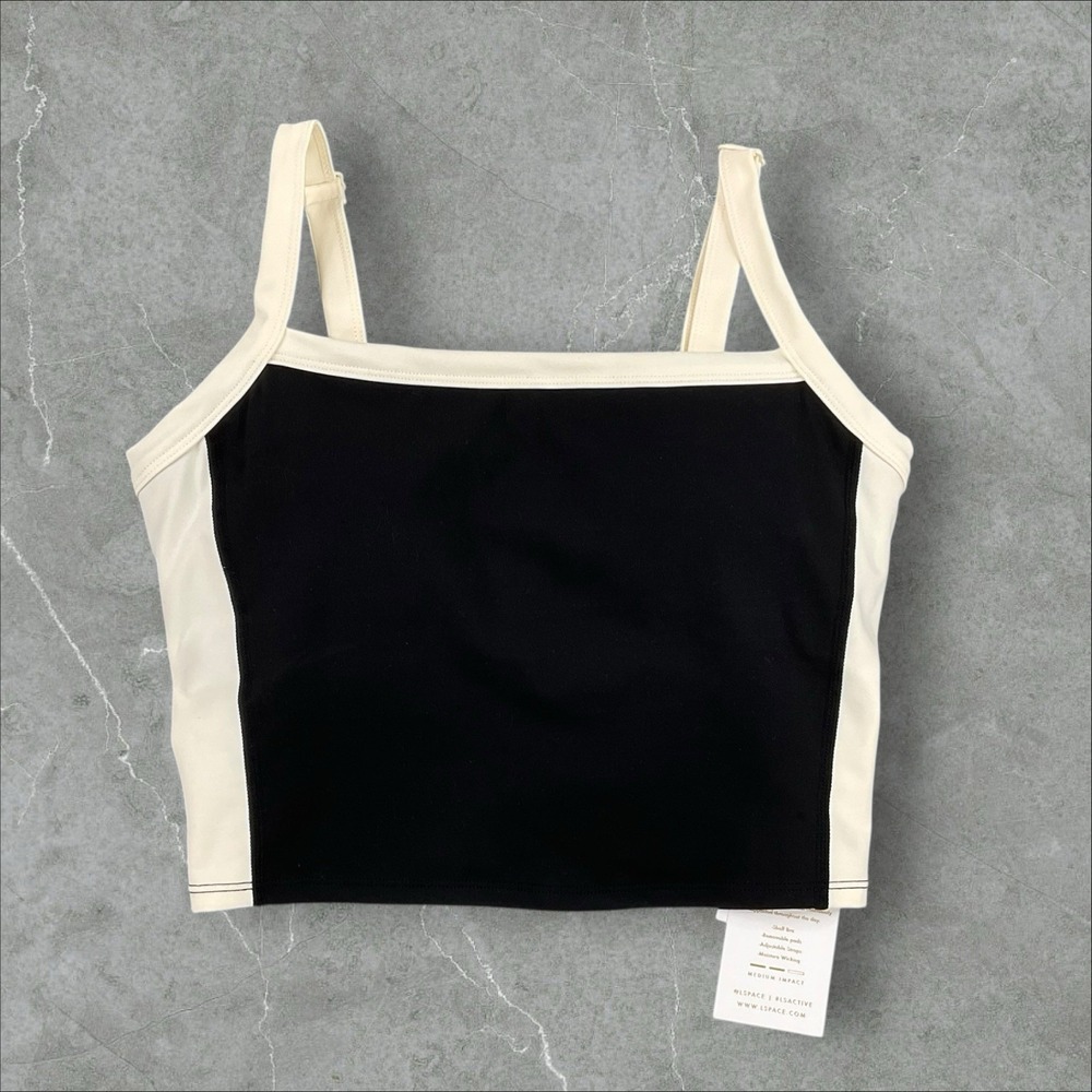 L Space Top Women Medium Black Ivory Sidelines Top Tank Sports Brand NWT